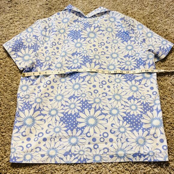 Vintage Y2K Floral Blair Blue White ButtonUp Short Sleeve Top Summer Spring - Picture 3 of 4